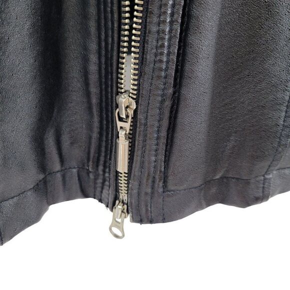 Vintage 80s Wilsons Leather Bomber Flight Jacket L Black Sherpa Trim Belted Zip - Picture 10 of 16